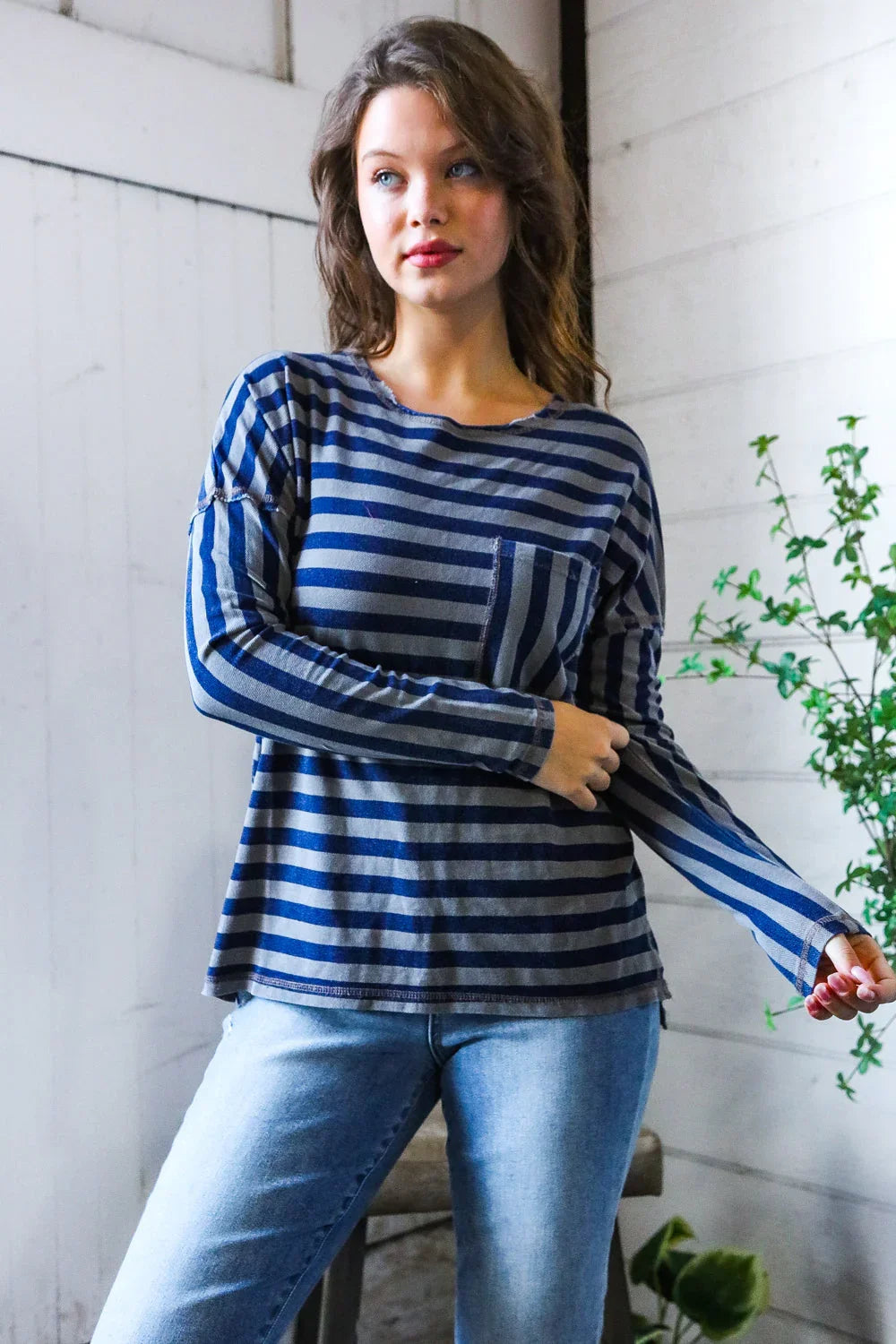 Navy Days Long Sleeve Top | Daverri Fashions