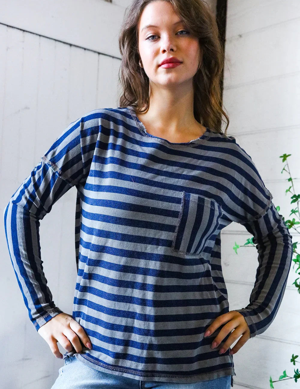 Navy Days Long Sleeve Top | Daverri Fashions