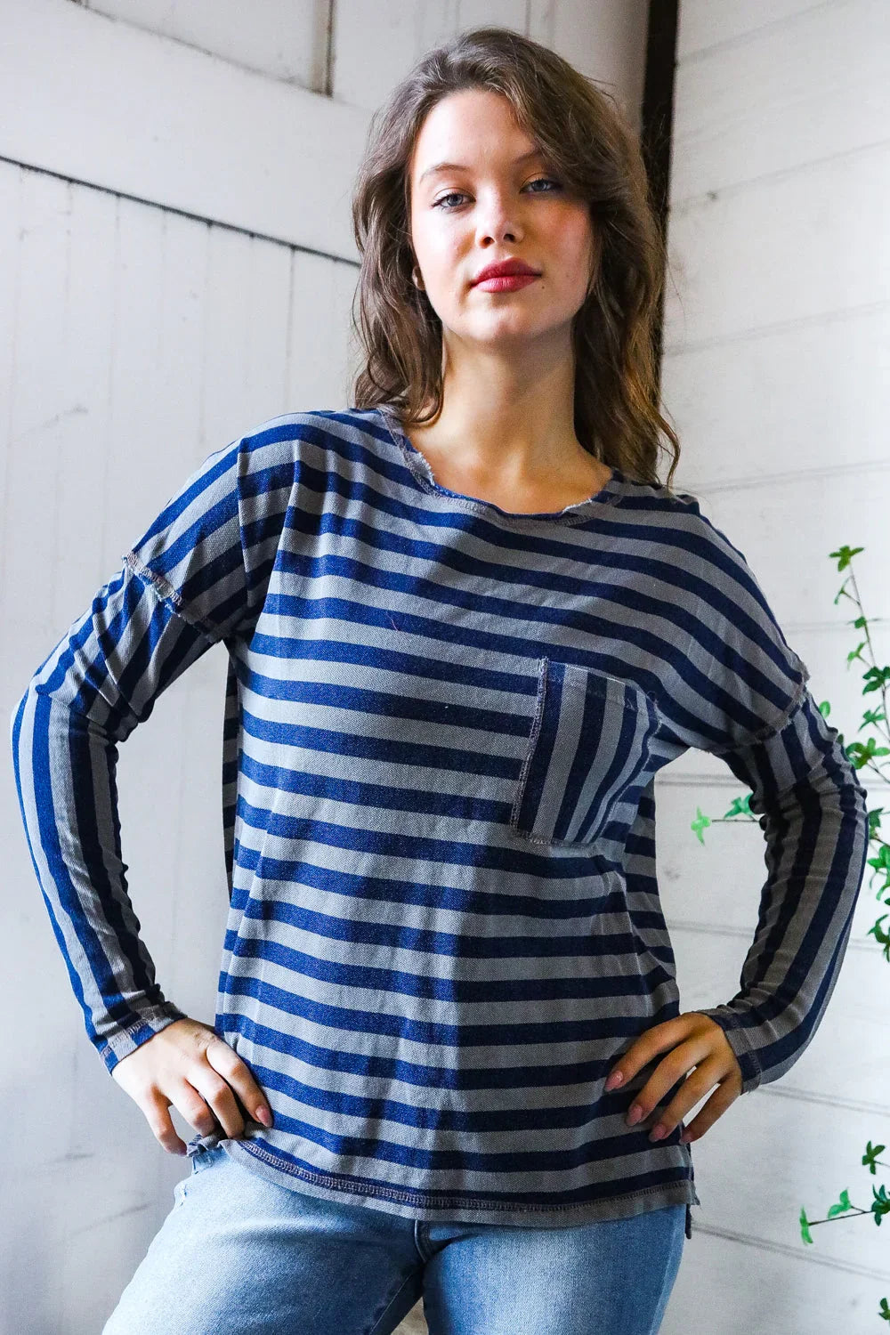 Navy Days Long Sleeve Top | Daverri Fashions