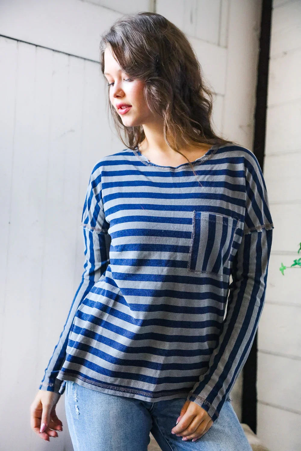 Navy Days Long Sleeve Top | Daverri Fashions