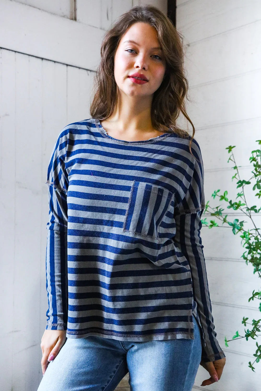 Navy Days Long Sleeve Top | Daverri Fashions