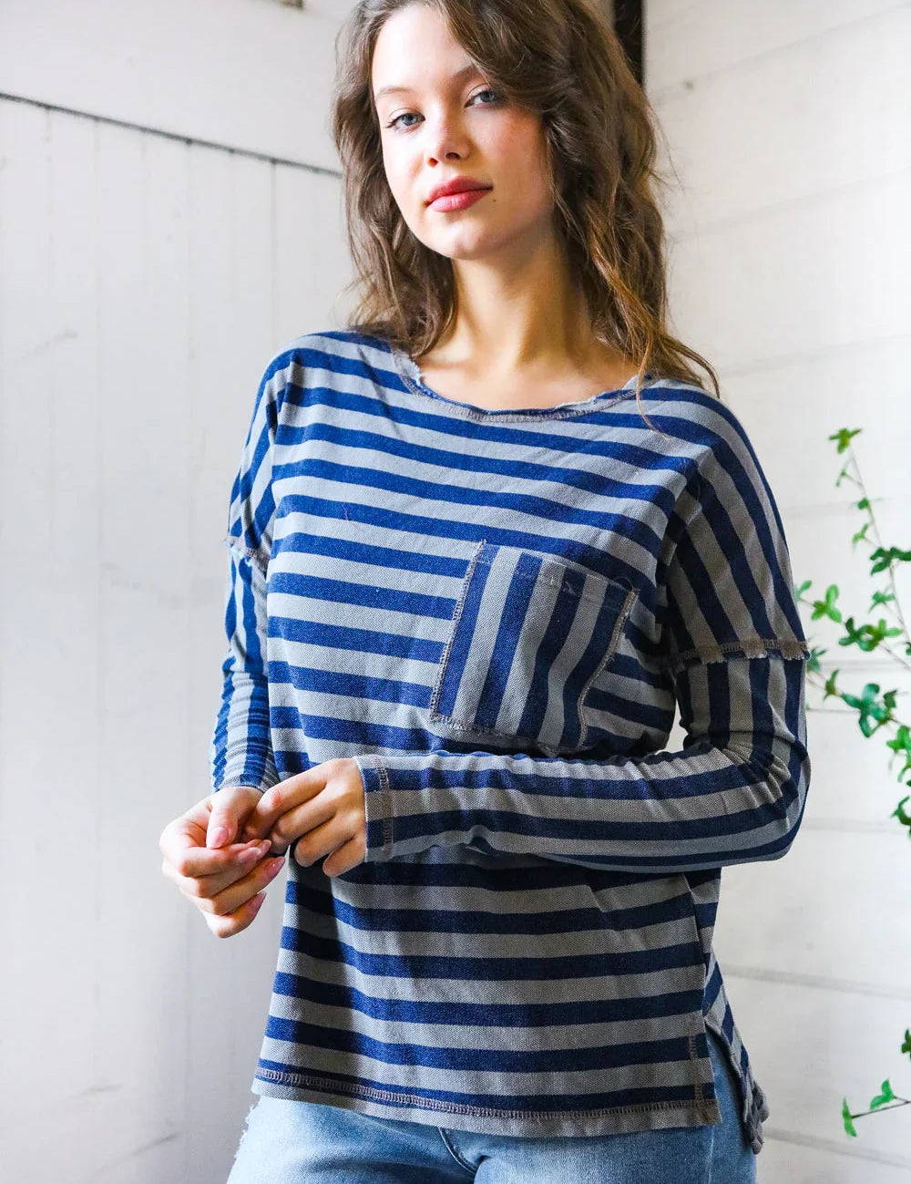Navy Days Long Sleeve Top | Daverri Fashions