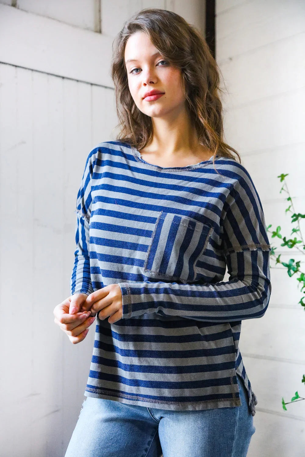 Navy Days Long Sleeve Top | Daverri Fashions