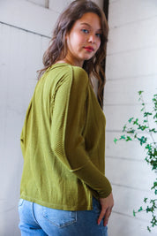 Meet You at the Bookstore Olive Ribbed Long Sleeve | Daverri Fashions
