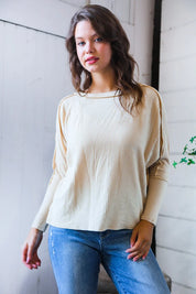 Meet You at the Bookstore Cream Ribbed Long Sleeve | Daverri Fashions