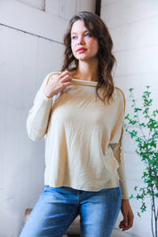 Meet You at the Bookstore Cream Ribbed Long Sleeve | Daverri Fashions