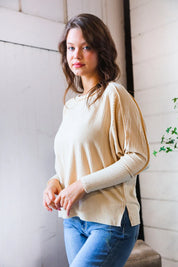 Meet You at the Bookstore Cream Ribbed Long Sleeve | Daverri Fashions