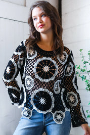 In Retro Bloom Black Crochet Lace Cover Up | Daverri Fashions