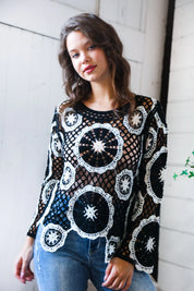 In Retro Bloom Black Crochet Lace Cover Up | Daverri Fashions