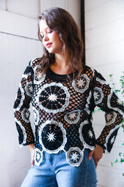 In Retro Bloom Black Crochet Lace Cover Up | Daverri Fashions