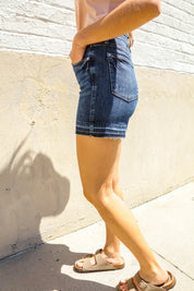 Judy Blue Dark Wash Released Hem Tummy Control Shorts | Daverri Fashions