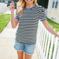 Seize The Day Blue Trim Black & Ivory Stripe Knit Top - DAVERRI FASHIONS