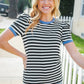 Seize The Day Blue Trim Black & Ivory Stripe Knit Top - DAVERRI FASHIONS