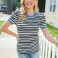 Seize The Day Blue Trim Black & Ivory Stripe Knit Top - DAVERRI FASHIONS