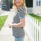 Seize The Day Blue Trim Black & Ivory Stripe Knit Top - DAVERRI FASHIONS