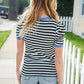Seize The Day Blue Trim Black & Ivory Stripe Knit Top - DAVERRI FASHIONS