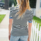 Seize The Day Blue Trim Black & Ivory Stripe Knit Top - DAVERRI FASHIONS