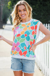 Beautiful You Teal Multicolor Floral Rib Dolman Sleeve Top | Daverri Fashions