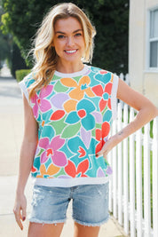 Beautiful You Teal Multicolor Floral Rib Dolman Sleeve Top | Daverri Fashions