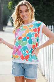 Beautiful You Teal Multicolor Floral Rib Dolman Sleeve Top | Daverri Fashions