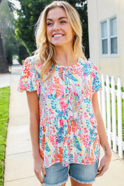 Perfect Find Ivory Floral Leaf Print Short Sleeve Babydoll Top | Daverri Fashions