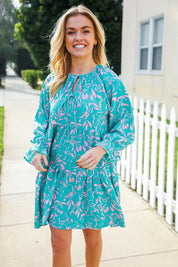 Boho Romance Mint Floral Print Front Ribbon Bow Tiered Dress | Daverri Fashions