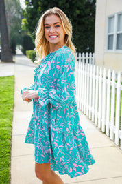 Boho Romance Mint Floral Print Front Ribbon Bow Tiered Dress | Daverri Fashions
