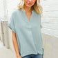 Casual Chic Sage Linen Notch Neck Dolman Short Sleeve Top - DAVERRI FASHIONS