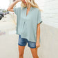 Casual Chic Sage Linen Notch Neck Dolman Short Sleeve Top - DAVERRI FASHIONS