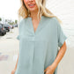 Casual Chic Sage Linen Notch Neck Dolman Short Sleeve Top - DAVERRI FASHIONS