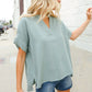 Casual Chic Sage Linen Notch Neck Dolman Short Sleeve Top - DAVERRI FASHIONS