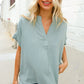 Casual Chic Sage Linen Notch Neck Dolman Short Sleeve Top - DAVERRI FASHIONS