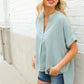 Casual Chic Sage Linen Notch Neck Dolman Short Sleeve Top - DAVERRI FASHIONS