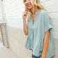 Casual Chic Sage Linen Notch Neck Dolman Short Sleeve Top - DAVERRI FASHIONS