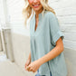 Casual Chic Sage Linen Notch Neck Dolman Short Sleeve Top - DAVERRI FASHIONS