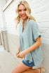Casual Chic Sage Linen Notch Neck Dolman Short Sleeve Top - DAVERRI FASHIONS