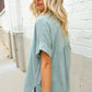 Casual Chic Sage Linen Notch Neck Dolman Short Sleeve Top - DAVERRI FASHIONS