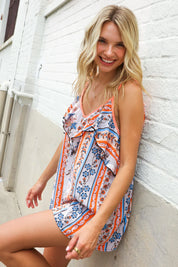 Sunny Days Coral Ruffle V Neck Floral Print Sleeveless Top | 07-01-25 Summer Sale Daverri Fashions