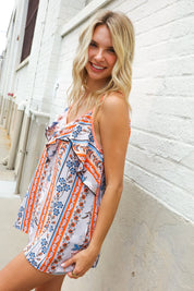 Sunny Days Coral Ruffle V Neck Floral Print Sleeveless Top | 07-01-25 Summer Sale Daverri Fashions