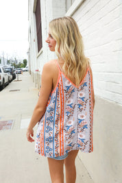 Sunny Days Coral Ruffle V Neck Floral Print Sleeveless Top | 07-01-25 Summer Sale Daverri Fashions