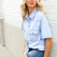 Casual Chic Blue Cotton Denim Snap Button Flap Pocket Top - DAVERRI FASHIONS