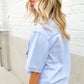 Casual Chic Blue Cotton Denim Snap Button Flap Pocket Top - DAVERRI FASHIONS