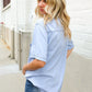 Casual Chic Blue Cotton Denim Snap Button Flap Pocket Top - DAVERRI FASHIONS