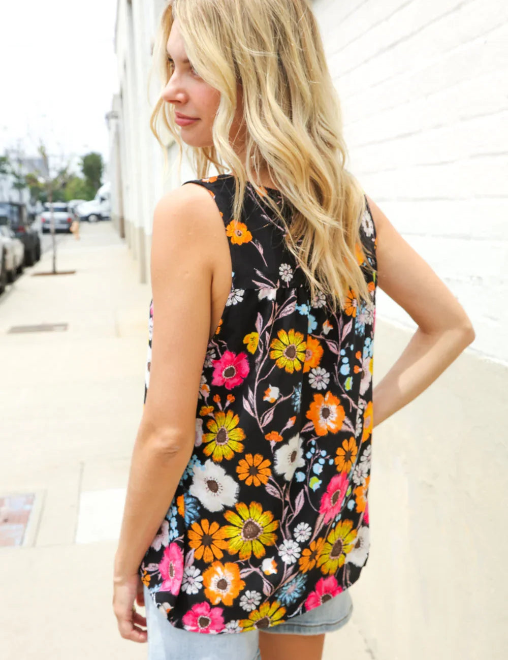 Flower Power Black Sleeveless Babydoll Bow Tie Top | 07-01-25 Summer Sale Daverri Fashions