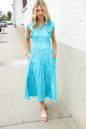 Find Love Blue Boho Print Flutter Sleeve Fit & Flare Dress | Daverri Fashions