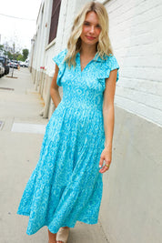 Find Love Blue Boho Print Flutter Sleeve Fit & Flare Dress | Daverri Fashions