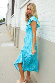 Find Love Blue Boho Print Flutter Sleeve Fit & Flare Dress | Daverri Fashions