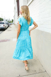 Find Love Blue Boho Print Flutter Sleeve Fit & Flare Dress | Daverri Fashions