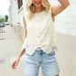 Charming Nude Cotton Button Down Scallop Hem Lace Vest Top - DAVERRI FASHIONS