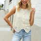 Charming Nude Cotton Button Down Scallop Hem Lace Vest Top - DAVERRI FASHIONS